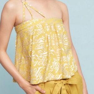 Anthropologie Floreat Embroidered Yellow Tank Top